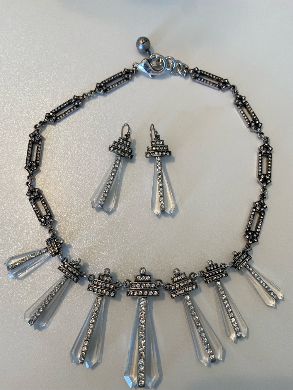 Brighton Silver and Clear Crystal Fringe Necklace with Earrings